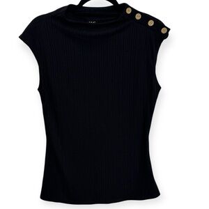 Anthropologie Black Ribbed Button-Shoulder Top